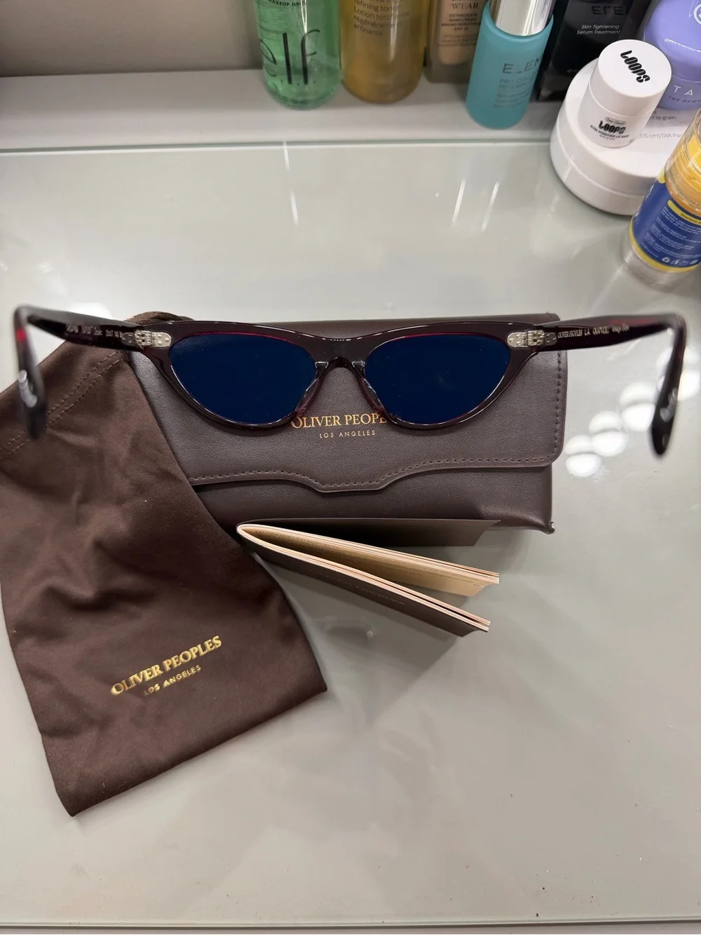 Oliver Peoples Burgundy Cat-Eye Sunglasses with Dark Smoke Lenses